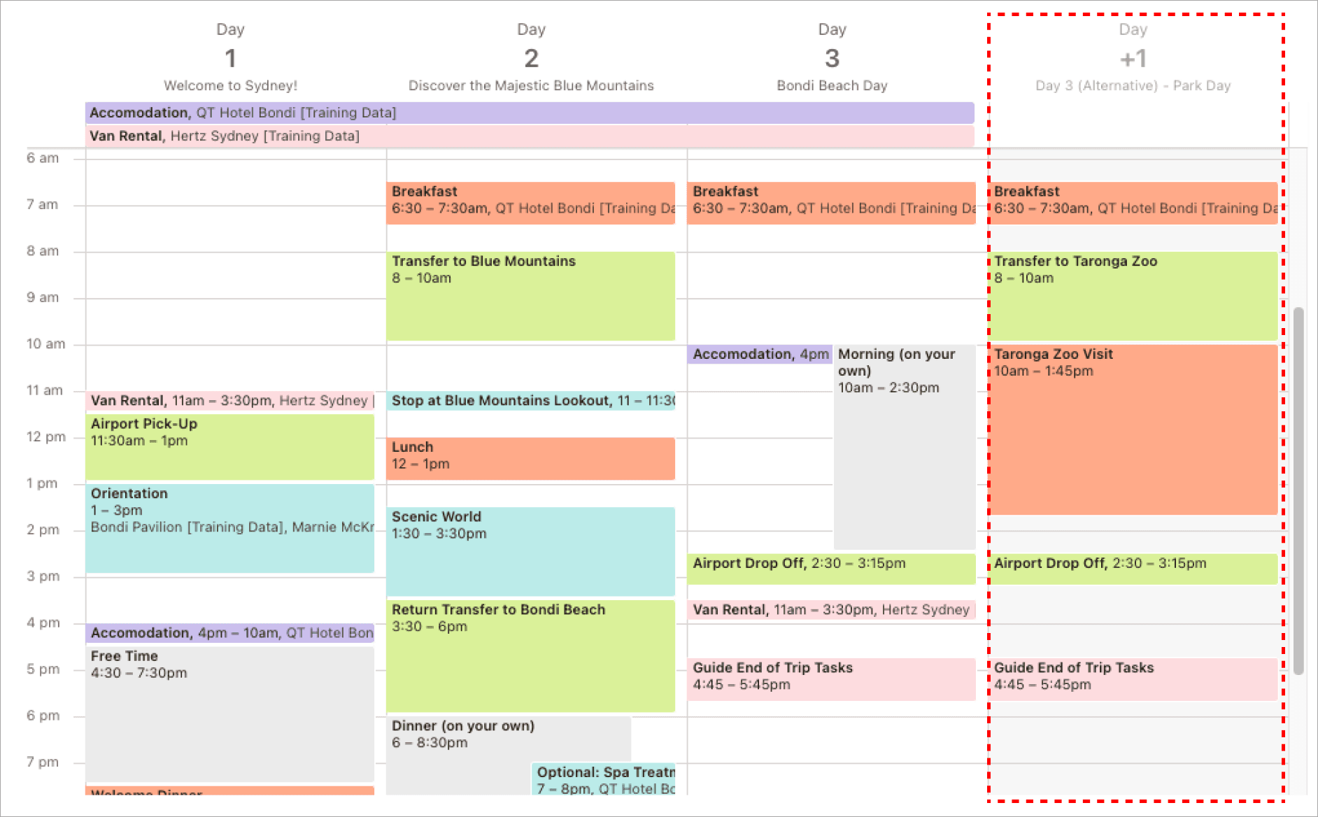 Using alternative days in fieldbook you can easily swap whole days in itineraries