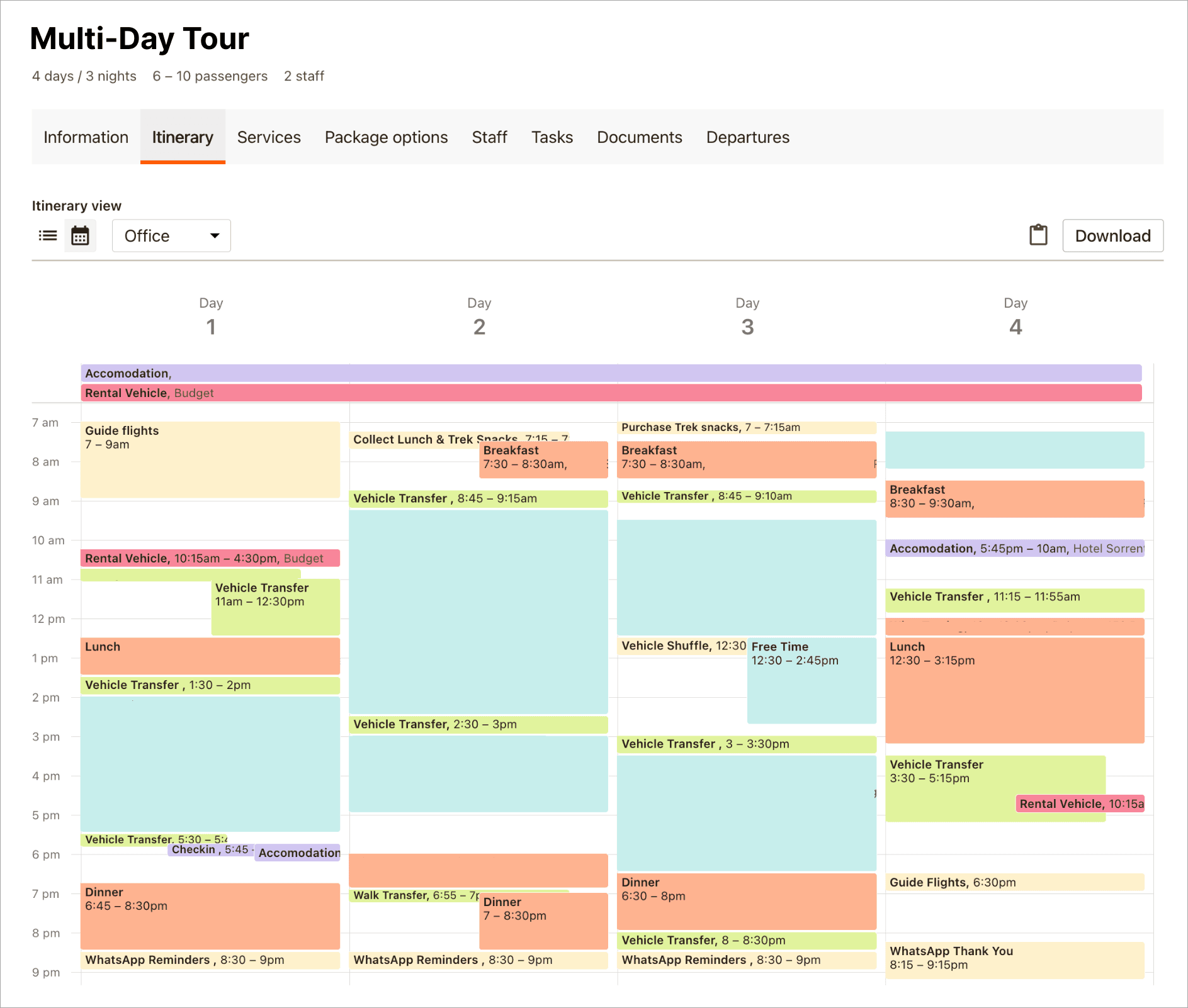 An example color coded calendar