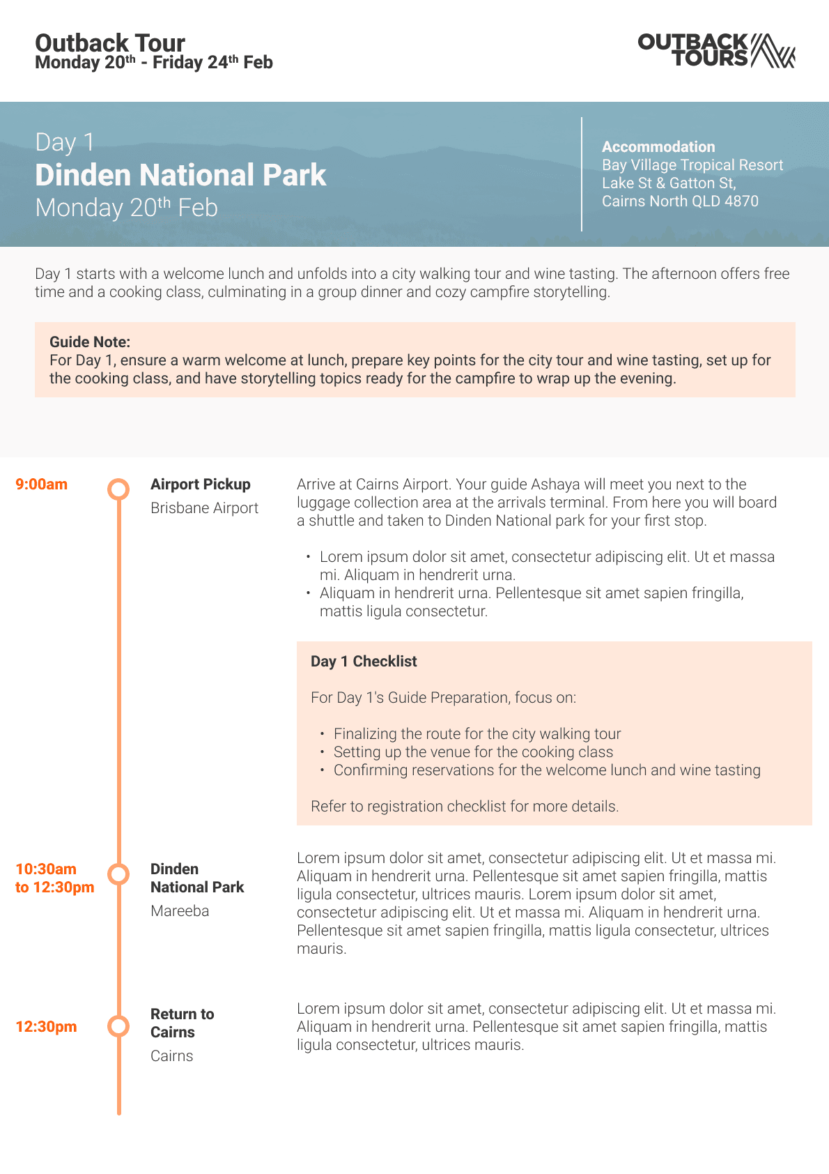 Fieldbook guide itinerary document