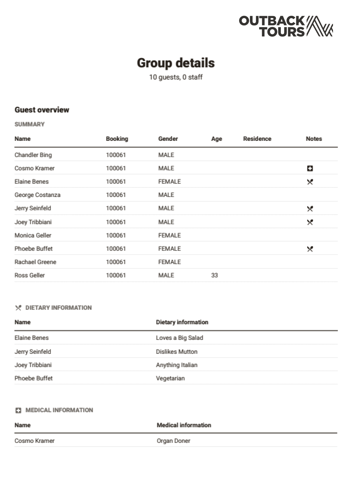 Fieldbook passenger manifest document