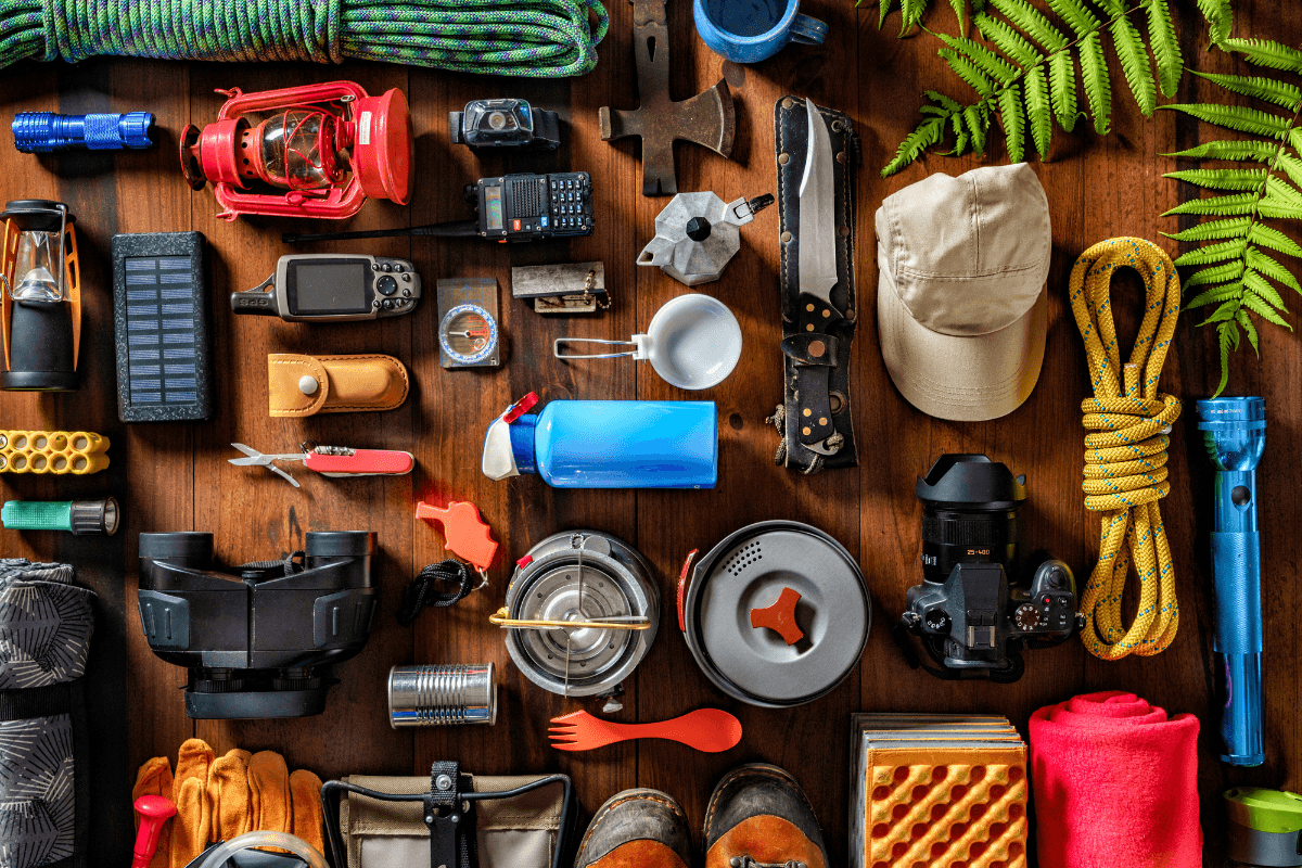 A full spread of camping gear