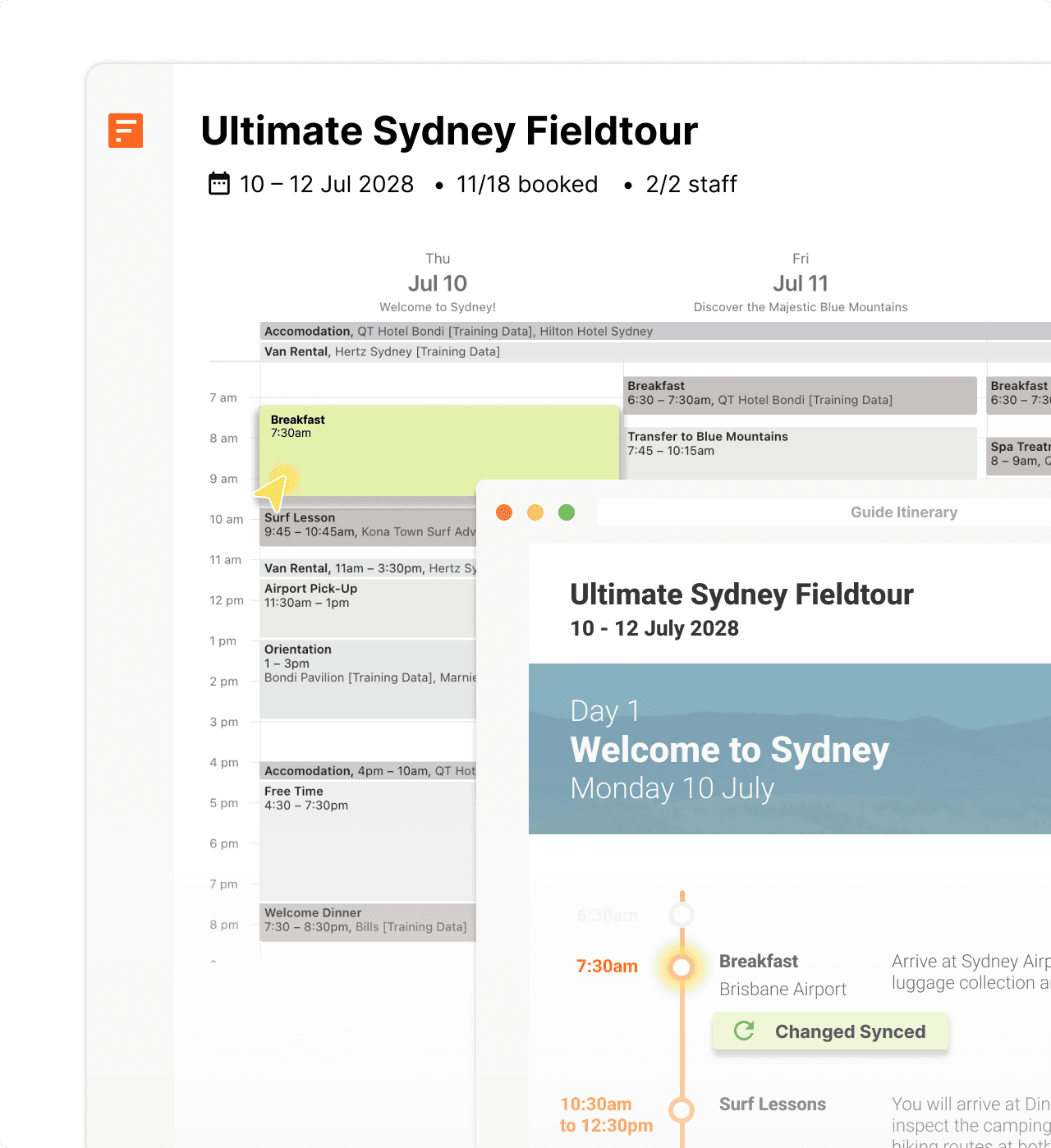 Use Fieldbook’s drag and drop calendar to manage your guide itineraries