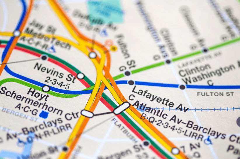 A close-up of a subway map