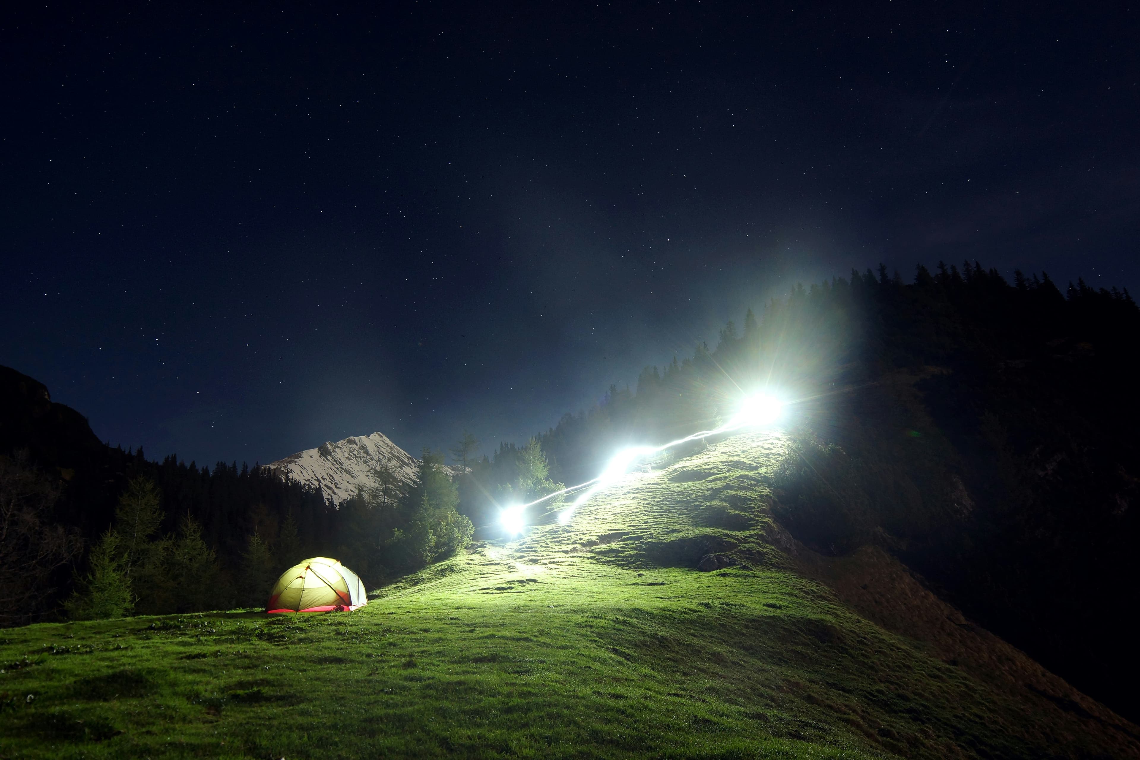 Camping on a ridge line at night