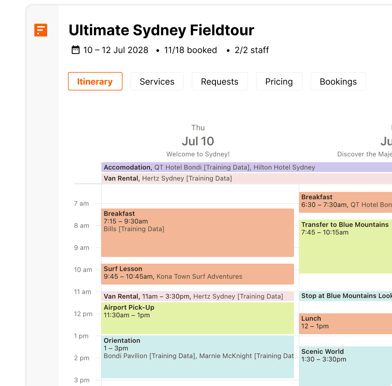 Drag and drop calendar itinerary builder