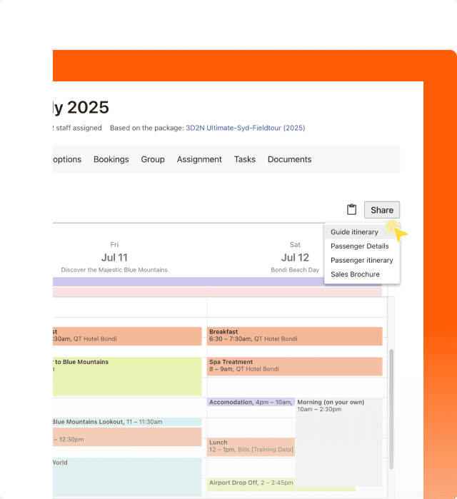 Share to guides guests and operations from a single itinerary